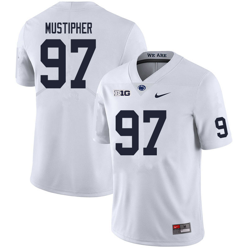Men #97 PJ Mustipher Penn State Nittany Lions College Football Jerseys Sale-White - Click Image to Close